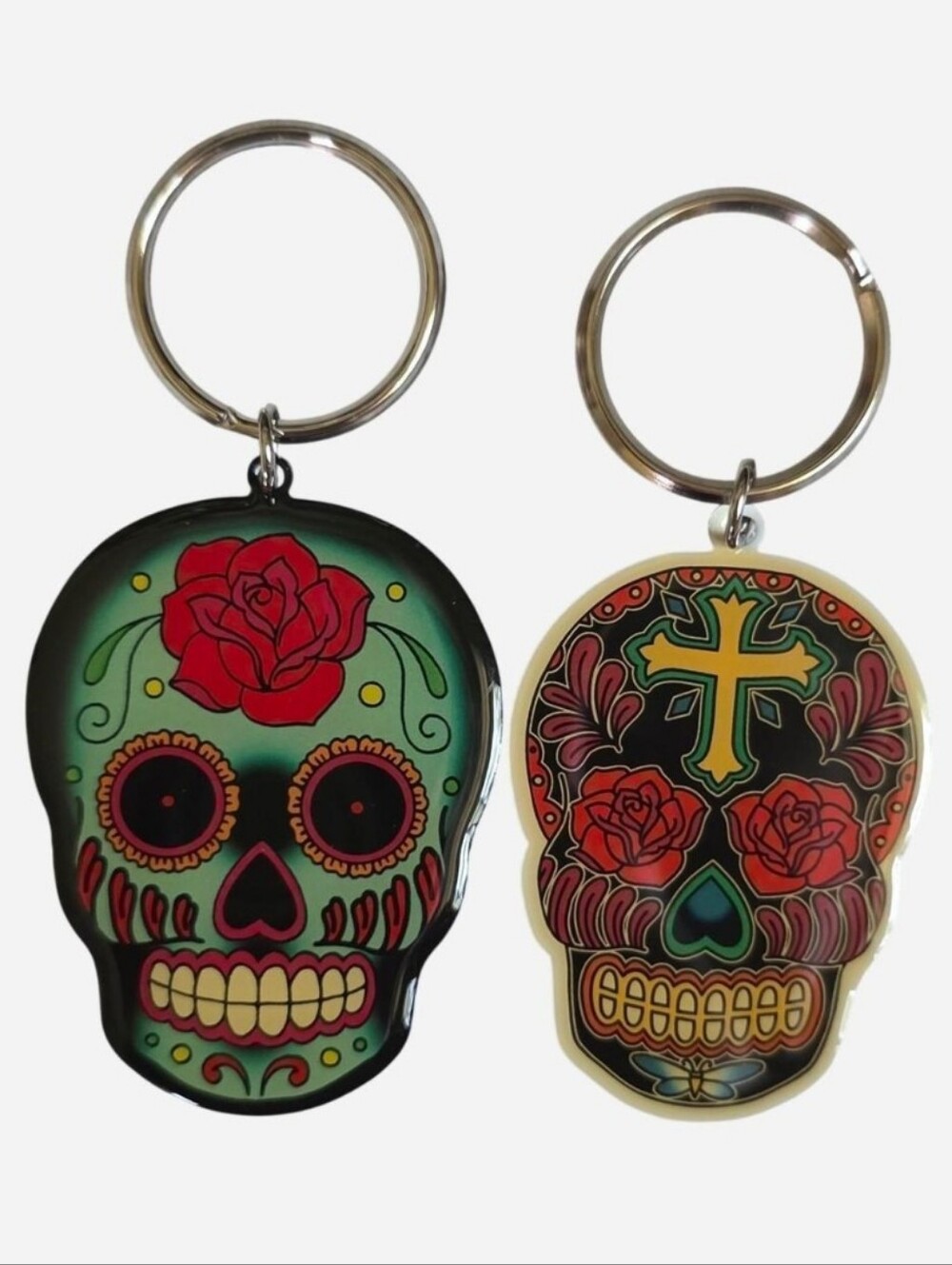 Day of the Dead Sugar Skull Keychain Set of 4 – Colorful Floral Designs - Picture 2 of 10